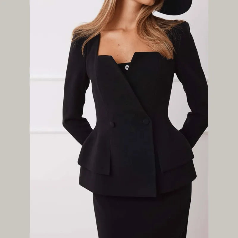 Formal Skirt Blazer Suit Set - Structured Elegance