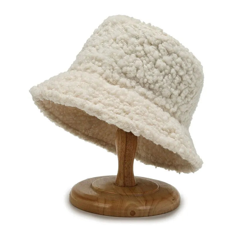 Damen-Lammwoll-Bucket-Hut Warme Outdoor-Panama-MÃ¼tze fÃ¼r Frauen
