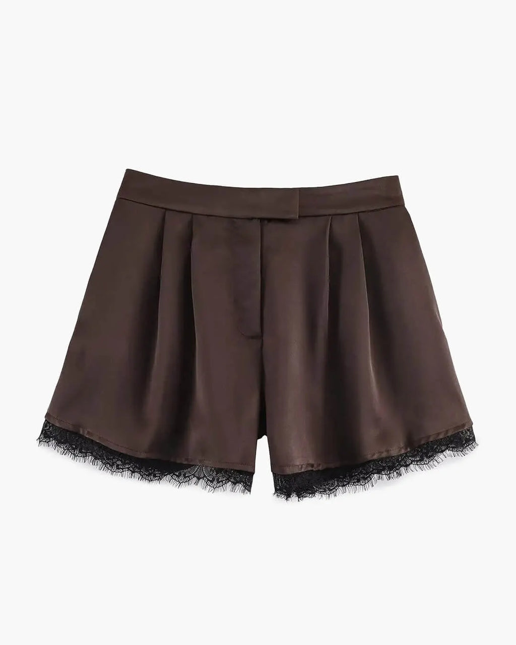 Women's Shorts with Satin Fabric and Lace Trim