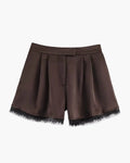 Women's Shorts with Satin Fabric and Lace Trim