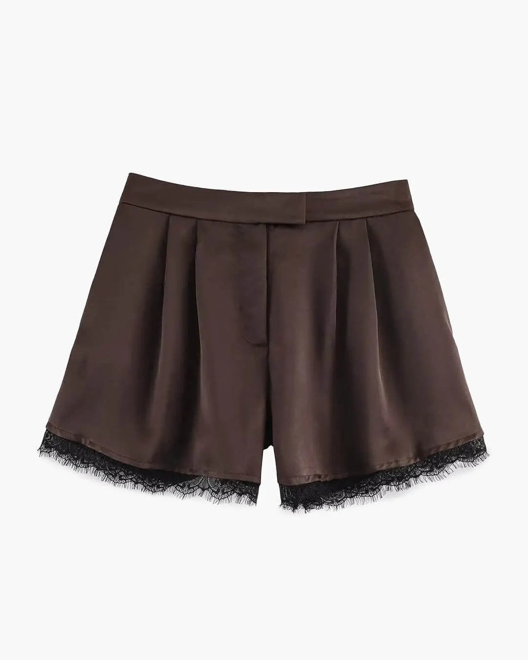 Women's Shorts with Satin Fabric and Lace Trim