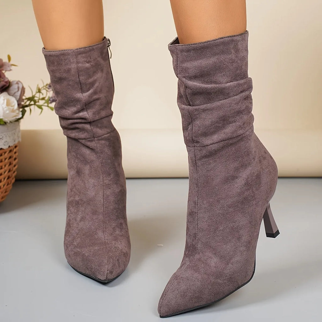 Elegante Slanke Dames Enkellaarsjes | Mid-High PlissÃ© Boots Met Puntneus & Stiletto Hak