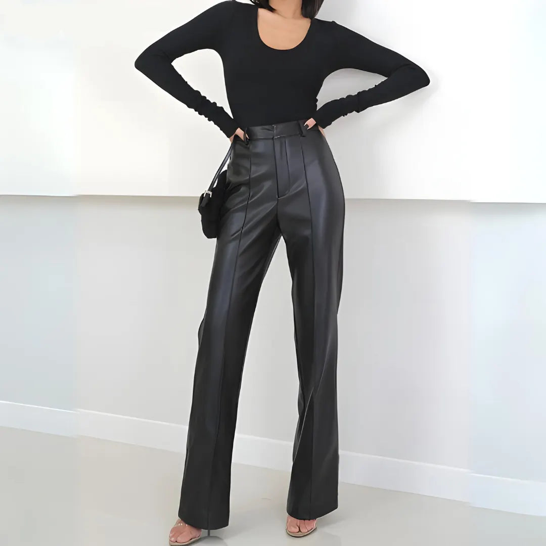 Elegante Leren Broek Voor Dames Met Hoge Taille - Flatterend & Stijlvol