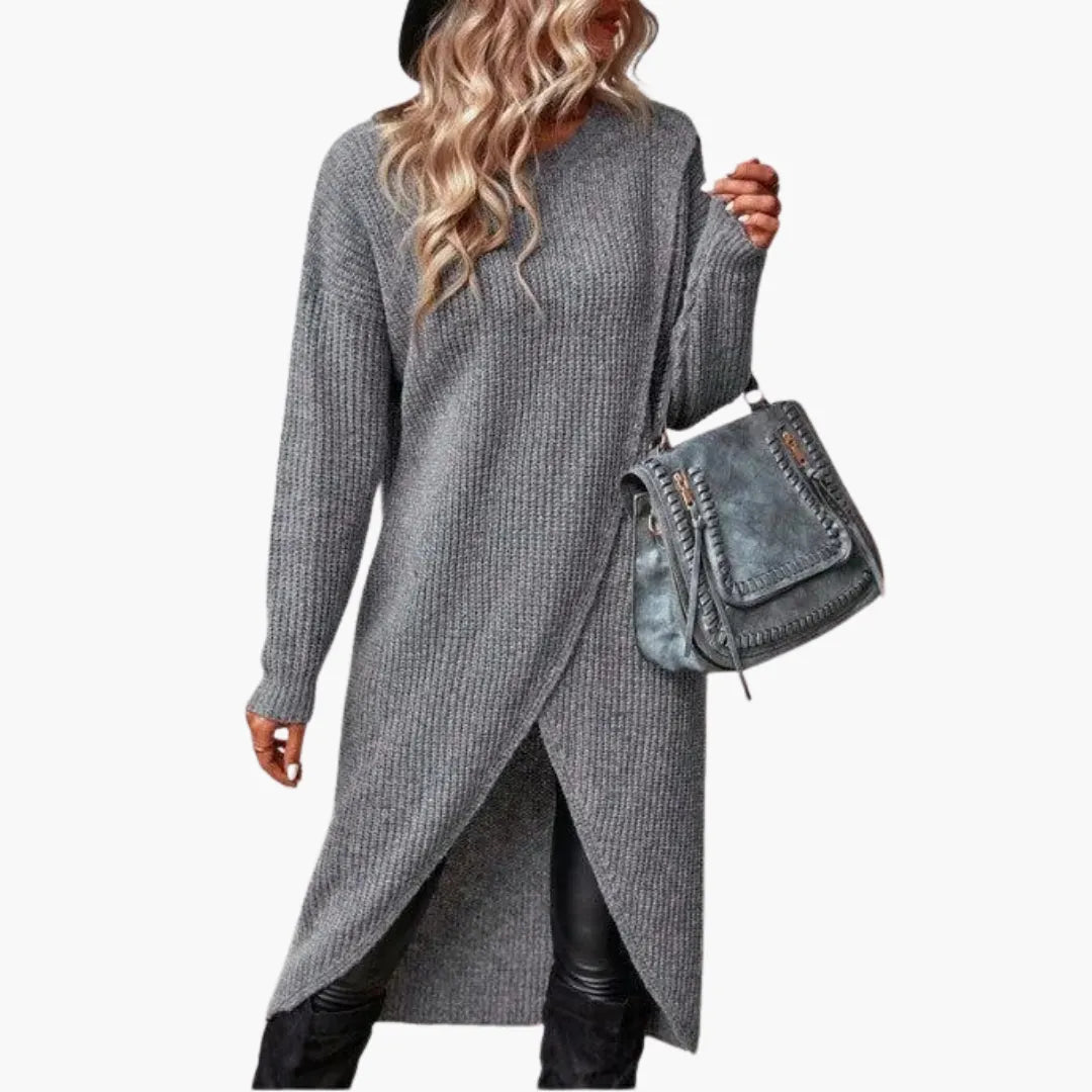 Womenâ€™s Sweater Dress with Long Sleeves and Asymmetrical Hem