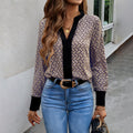 Long-sleeved printed V-neck top