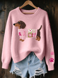 Women’s dachshund patchwork knit pullover pattern