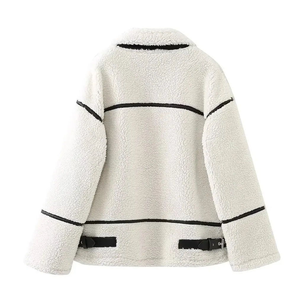 ELIN | Wollen Teddy Jas Voor Dames Met Leren Details â€“ Warm, Stoer & Ideaal Voor Koude Dagen