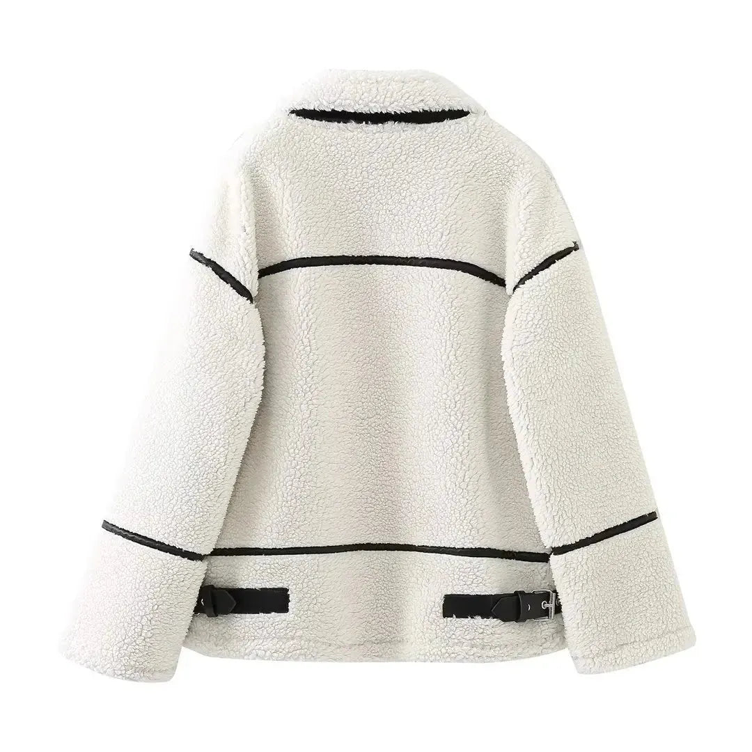 ELIN | Wollen Teddy Jas Voor Dames Met Leren Details â€“ Warm, Stoer & Ideaal Voor Koude Dagen