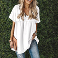 Spring and Summer New V Collar Short-sleeved Pleated Dress