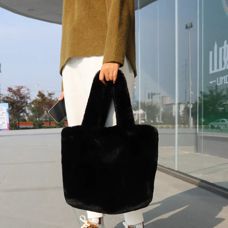 Luxury Women's Faux Fur Shoulder Bag With Spacious Design