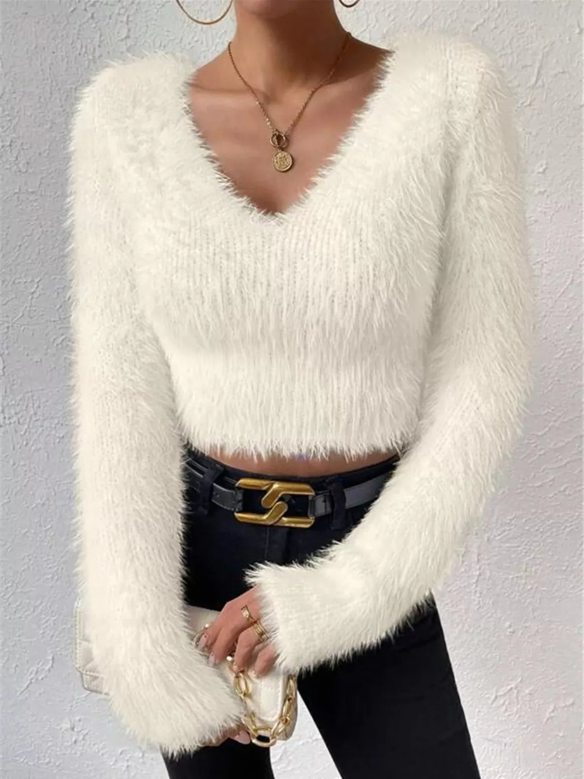 Fluffy Knit V-Neck Sweater