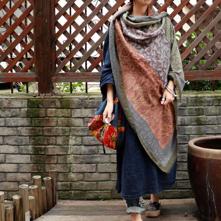 Vintage Pattern Comfortable Cotton Ethnic Style Big Scarf Shawl