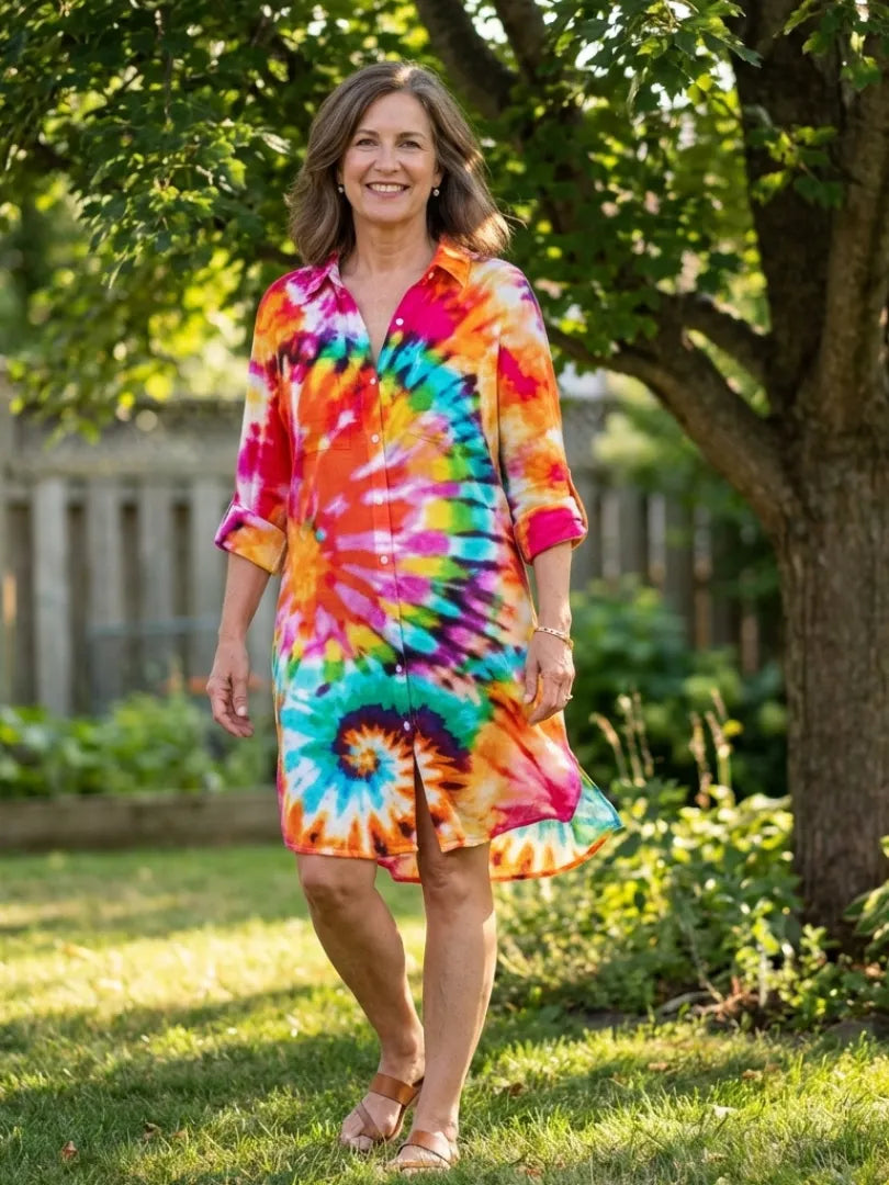 Noemi | Long Sleeve Tie Dye Shirt Dress