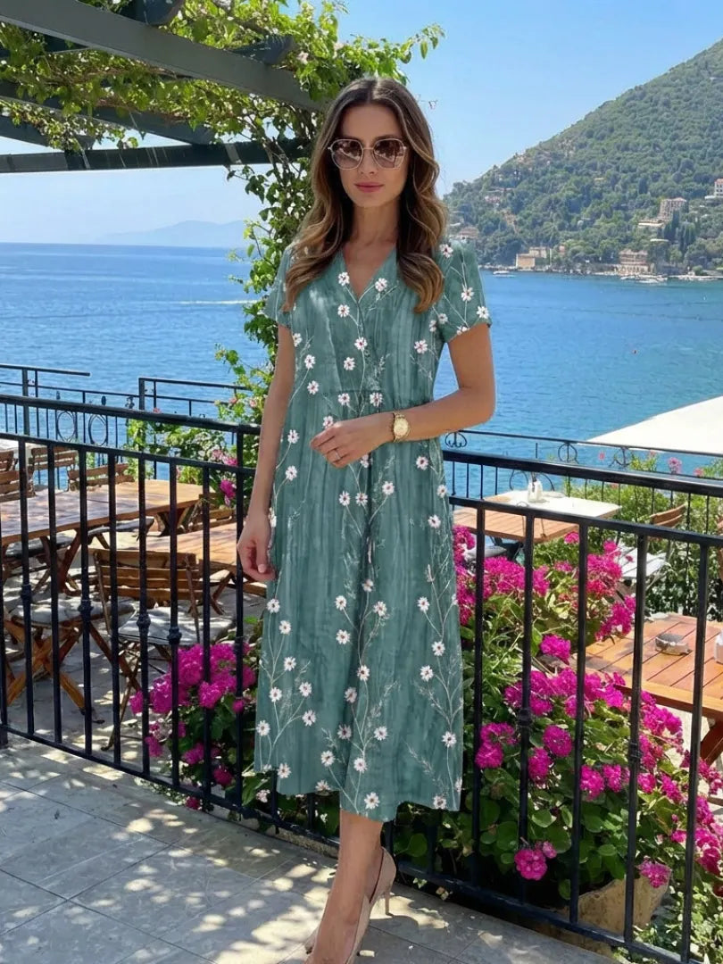 Margaret | Short Sleeve Floral Midi Dress