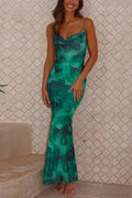 Cowl Neck Backless Printed Cami Maxi bodycon Dress