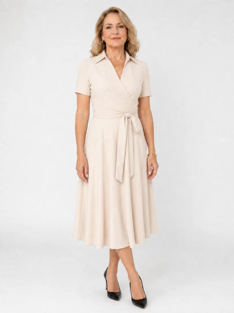 Coral | Collared Wrap Waist Midi Dress