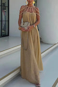 Halter Cut Out Backless Beach Cover Up Maxi Dress