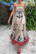 Spaghetti Strap Printed Chiffon Ruffle Maxi Dress
