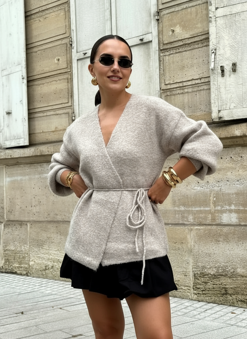 Gertrude Zeitloser Strick-Cardigan mit Bindegürtel