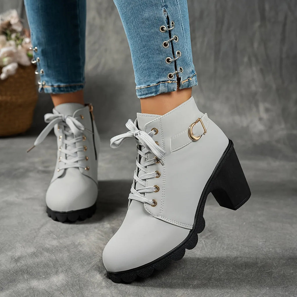 Dames Enkelboots Met Blokhak | Comfortabele All-Season Veterschoenen
