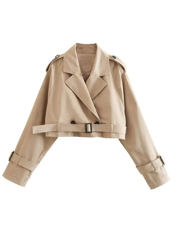 Modern Women's Cropped Trench Coat With Classic Lapels
