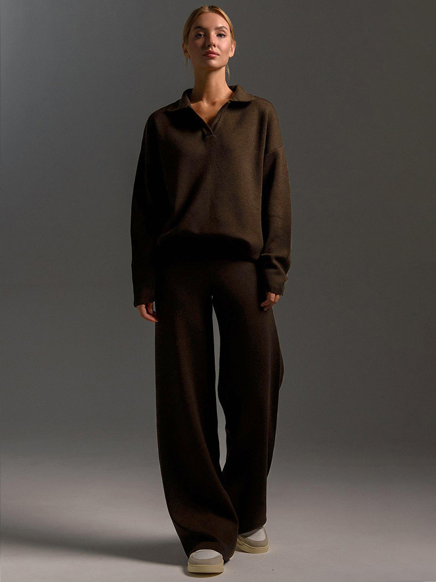 Sandy | Lounge Set with Wide Pants and Polo Sweater