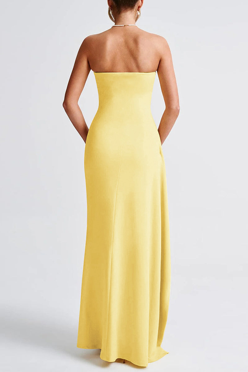 Sexy Slit Flounce Strapless Evening Dresses