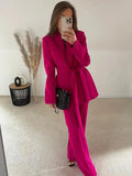 2-teiliger Damenanzug Eleganter Blazer mit Gürtel und passender Hose