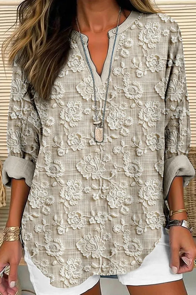 Alma | sandfarvet blomsterbluse