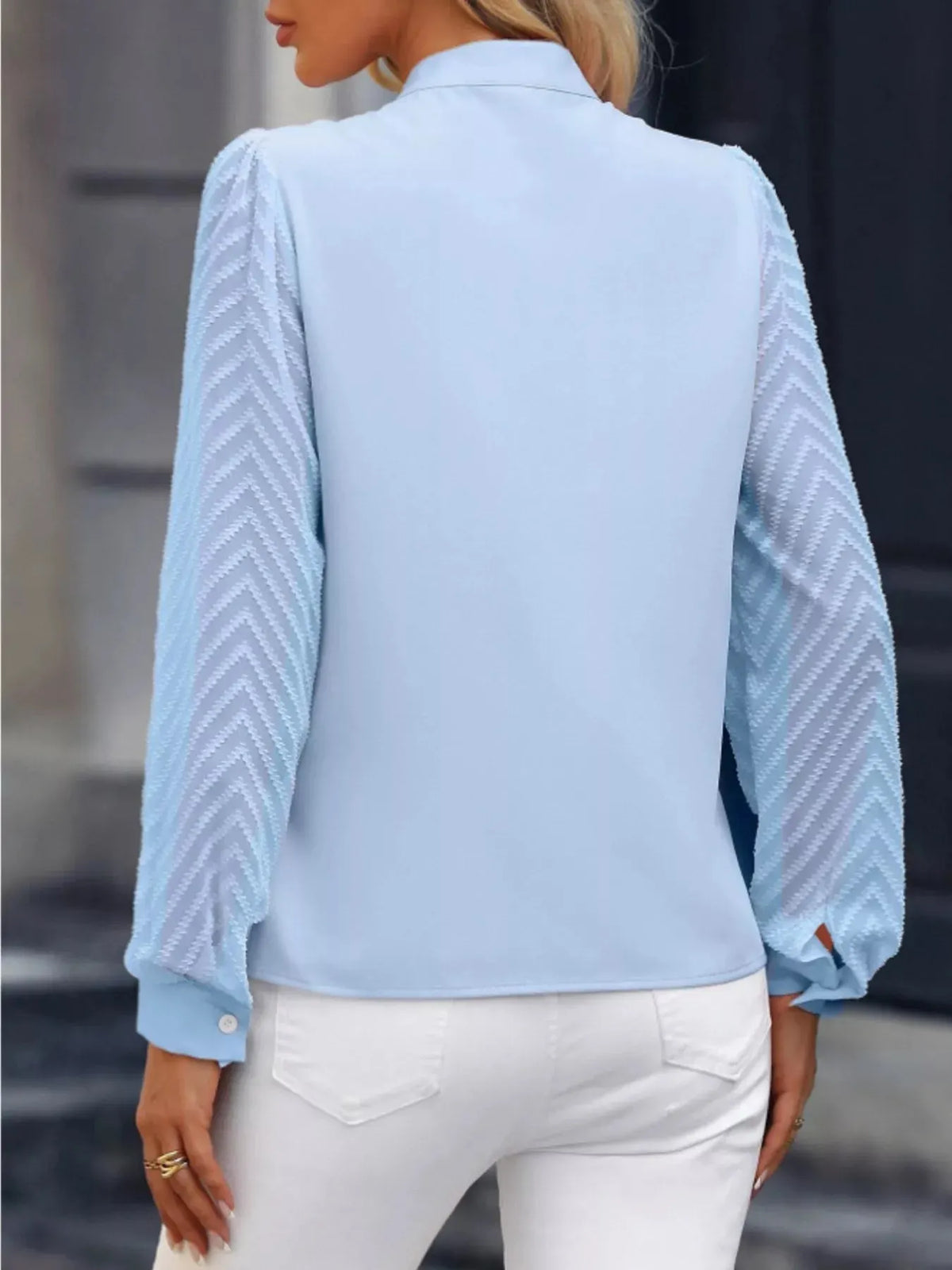 Notched Long Sleeve Blouse