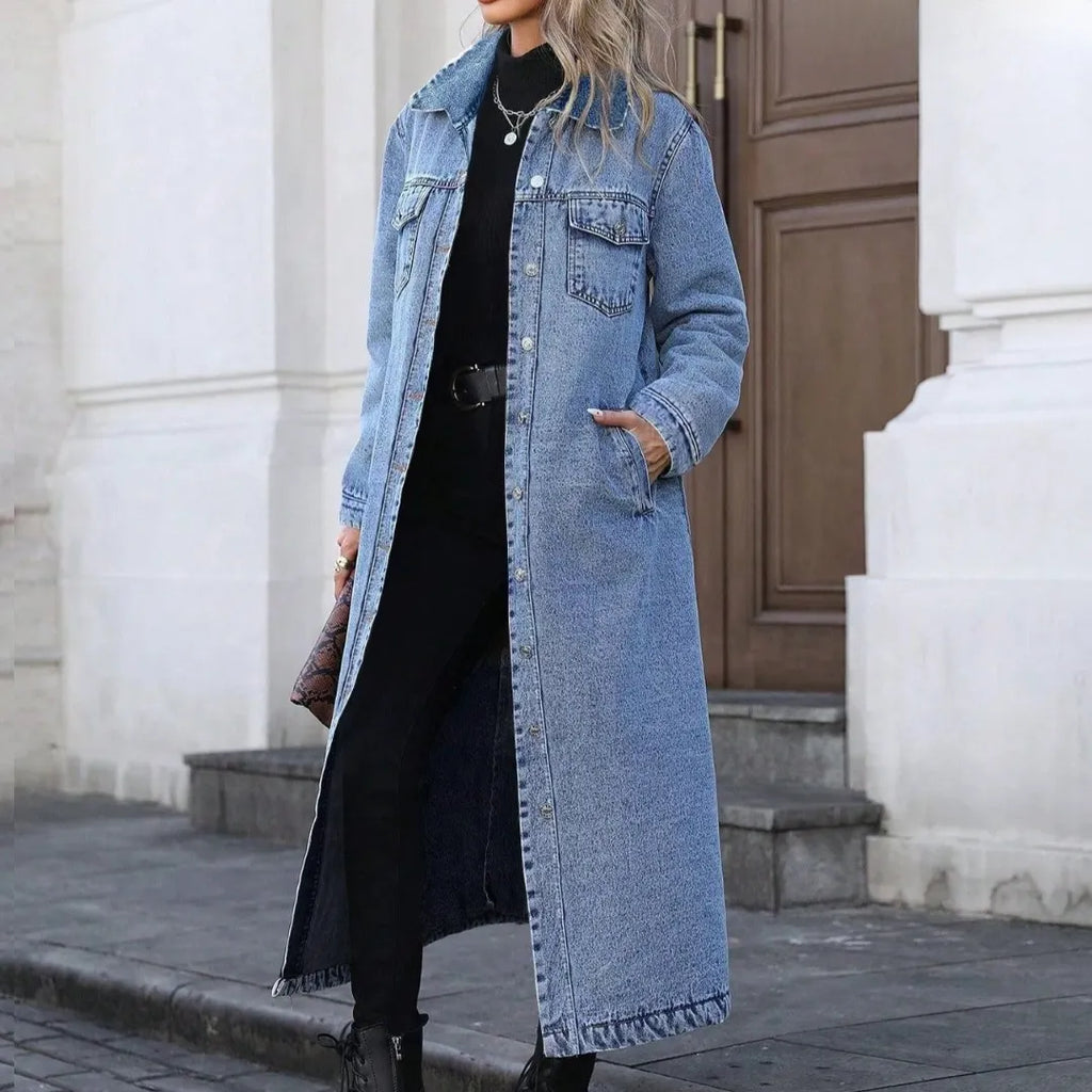 Long Denim Jacket for Women with Timeless Style