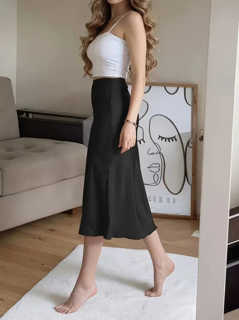 Satin Skirt for Women with High Split and Knot Details