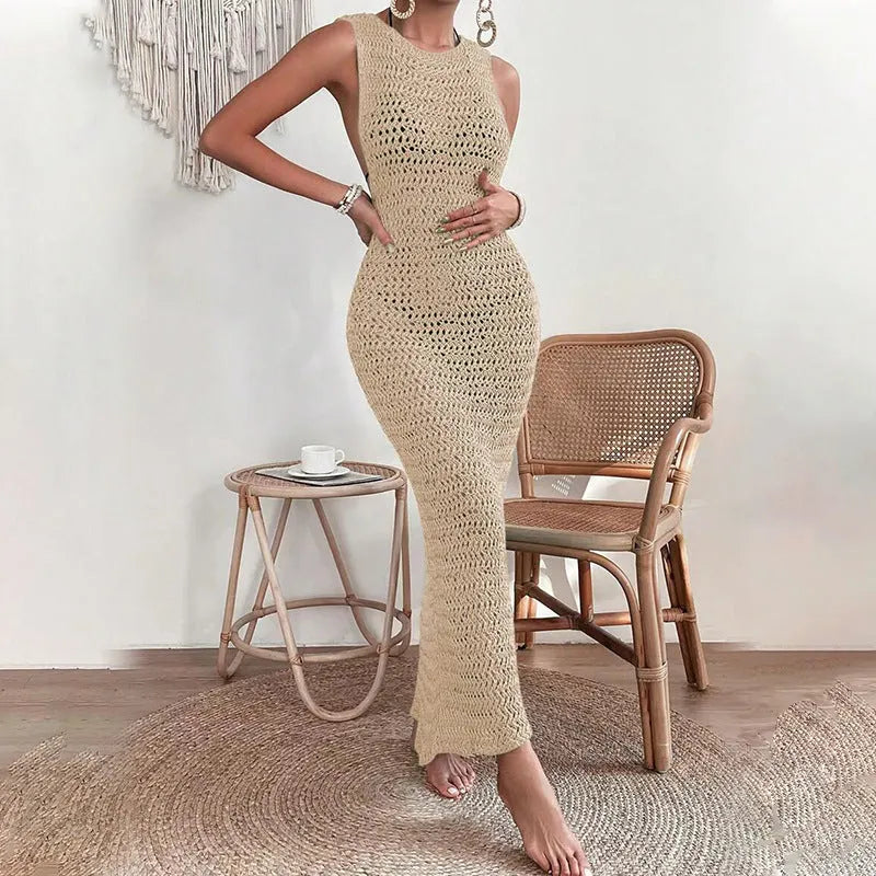 Robe longue de plage en maille ajourÃ©e