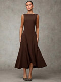 Vestido Midi Elegante sem Mangas Cor CafÃ© Tereza