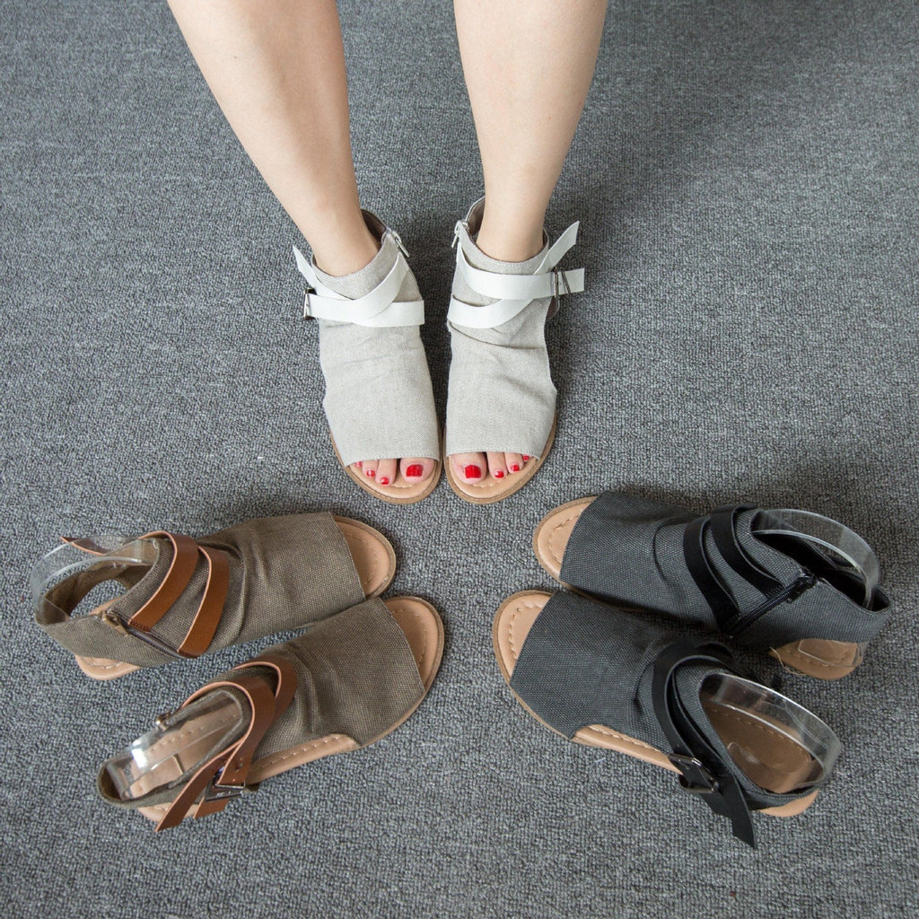 Beach Open Toe Flat Solid Color Side Zipper Sandals