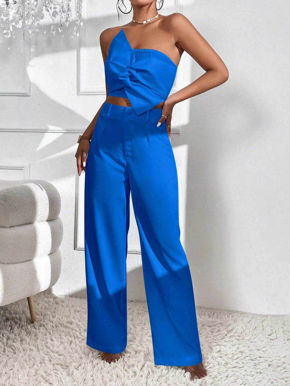 Conjunto Feminino CalÃ§a e Cropped Azul Lys