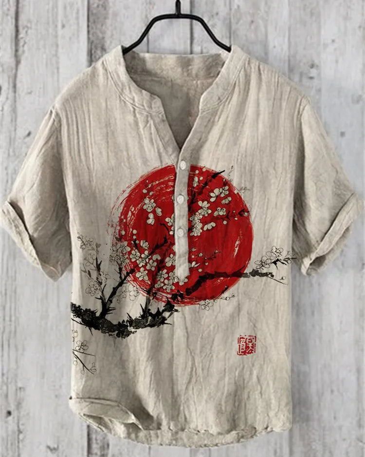 Japanisches Hemd Aus Leinenmix