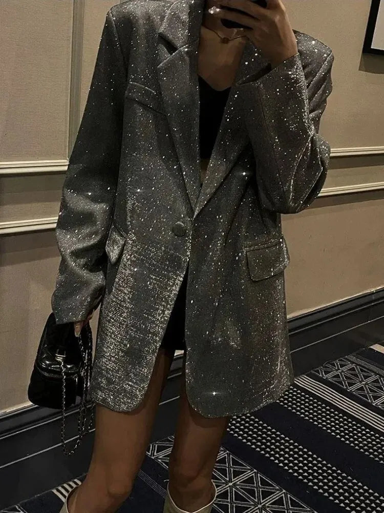 Chique Long Glittering Blazer for Women with Luxury Finish