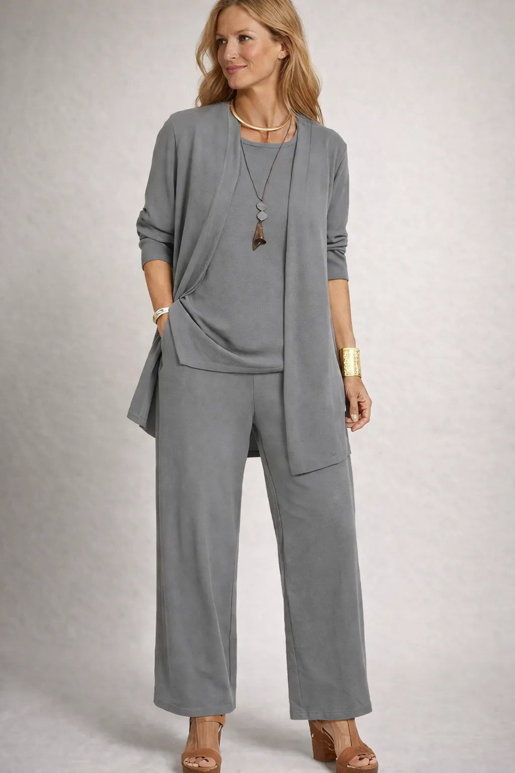 Damen 3-Teiliges Set mit Cardigan und Weiter Hose