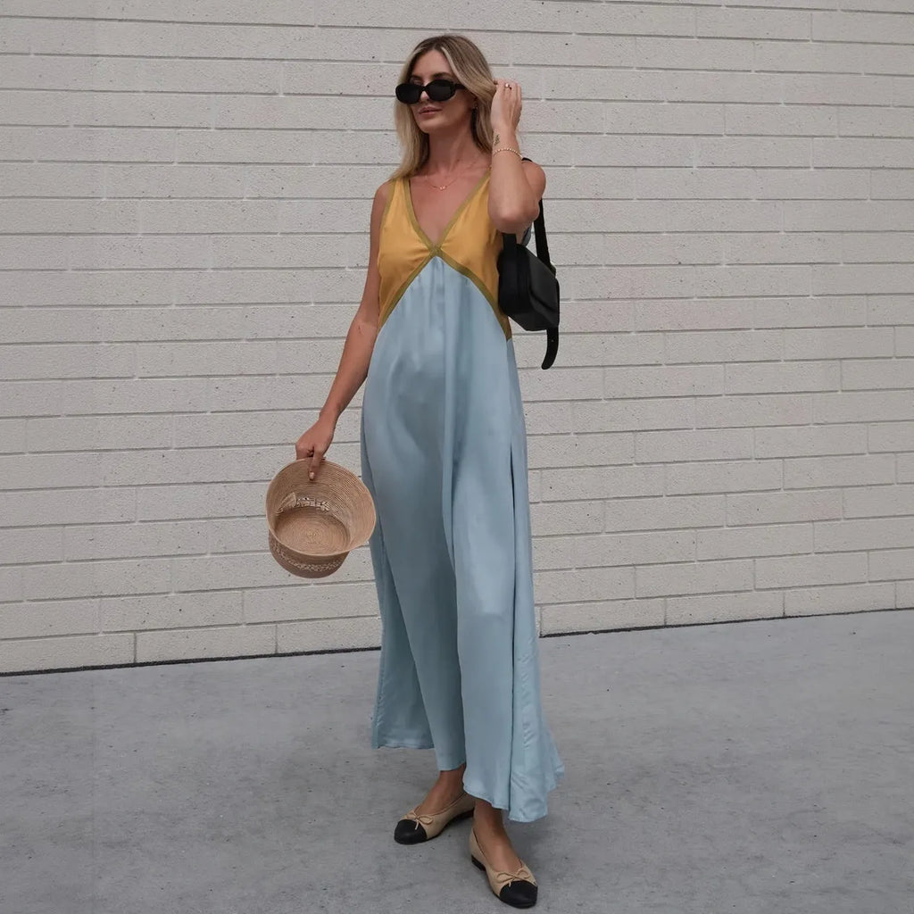 FlieÃŸendes Kleid mit Farbblockdesign