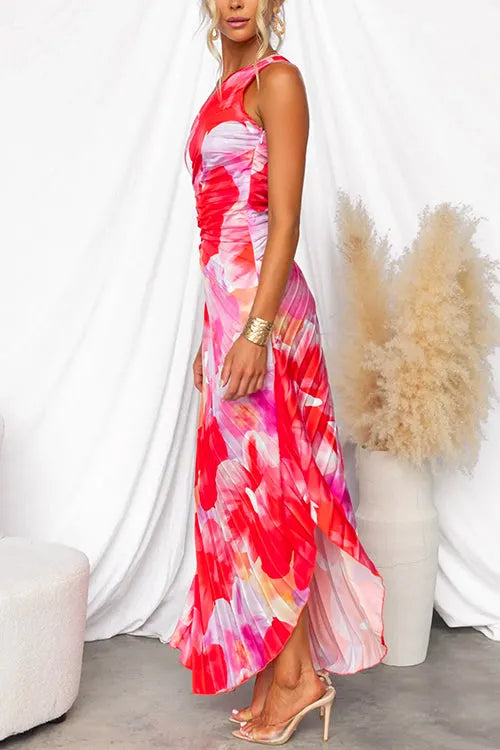 Womenâ€™s Summer Dress with One-Shoulder and Pleated Design