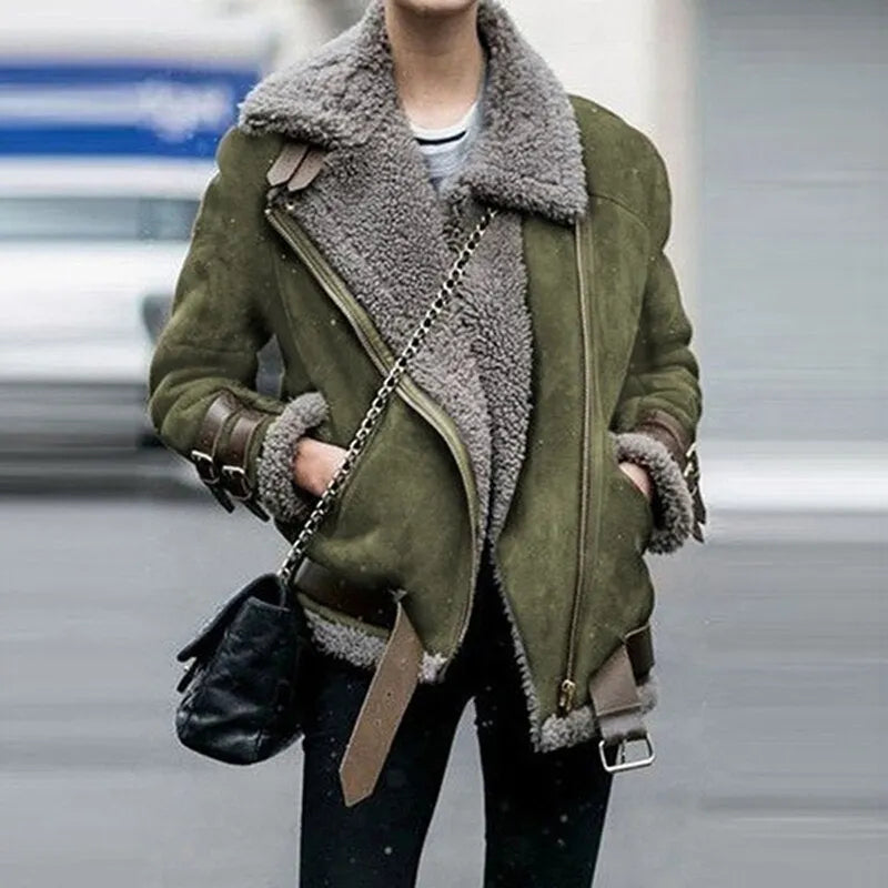 Damen Aviator-Jacke mit Kunstfellkragen und ReiÃŸverschlusstaschen