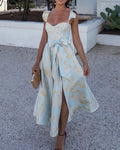 Midi-Kleid mit Blumenprint – Ärmellos & Schleifendetail