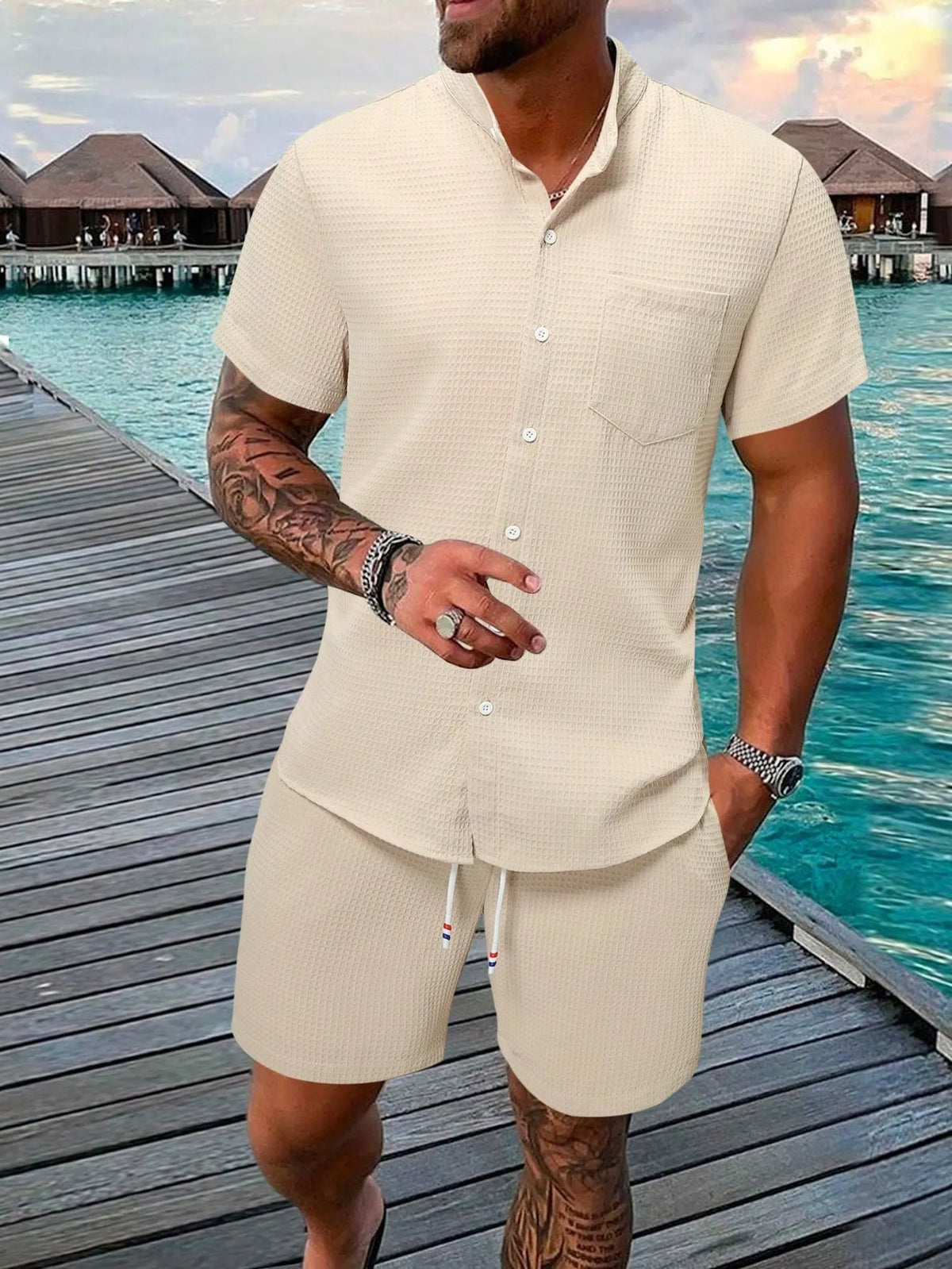 Ärmelshirt Und Shorts Satz Für Männer