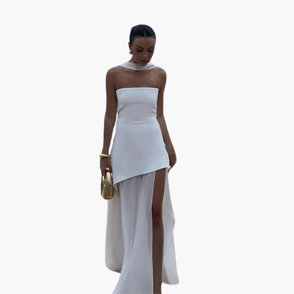 Womenâ€™s Evening Dress with Sheer Skirt and Overlay