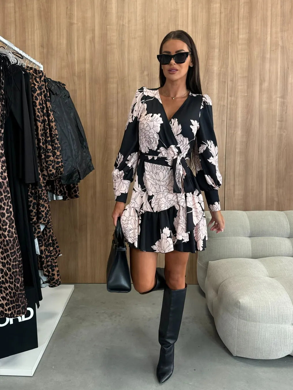 Party Mini Dress With Wrap Design And Long Sleeves