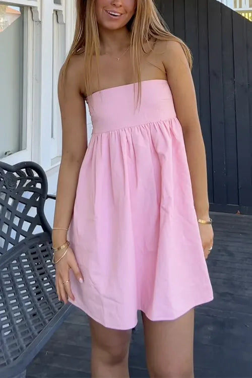 Strapless Solid A-line Mini Dress