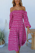 Off Shoulder Long Sleeves Printed Midi Dress