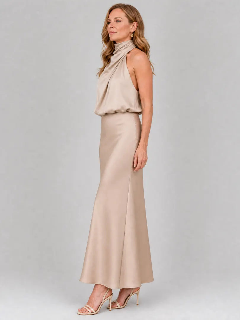 Nopal | Sleeveless Draped Neck Midi Dress