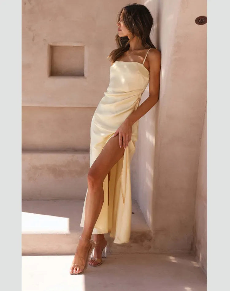 Elegant Women's Dress with Spaghetti Straps and Side Slit